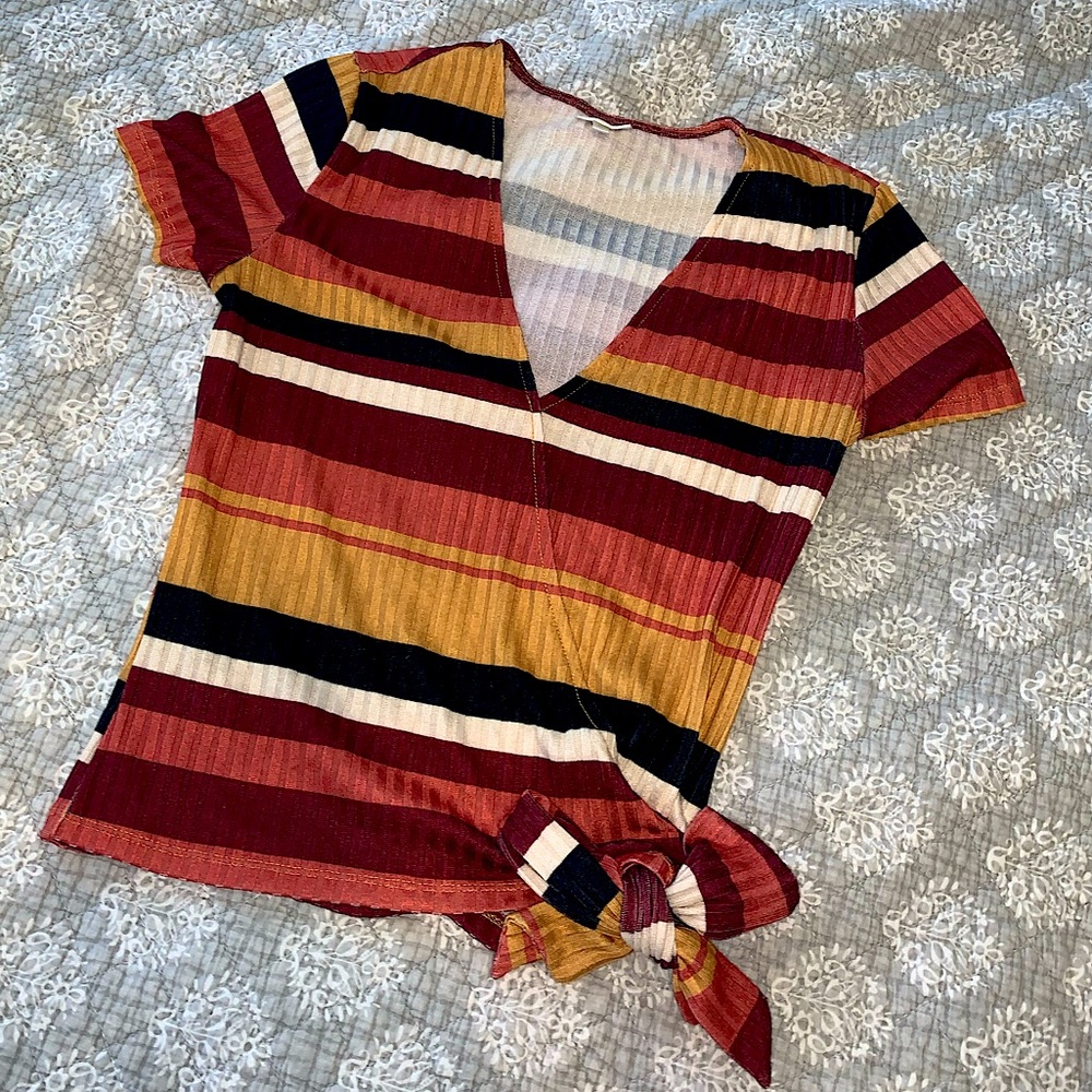 Striped Short Sleeve Wrap